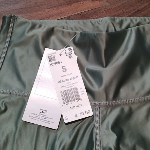 NWT Core by Reebok green shiny high leggings athletic workout - Picture 2 of 3